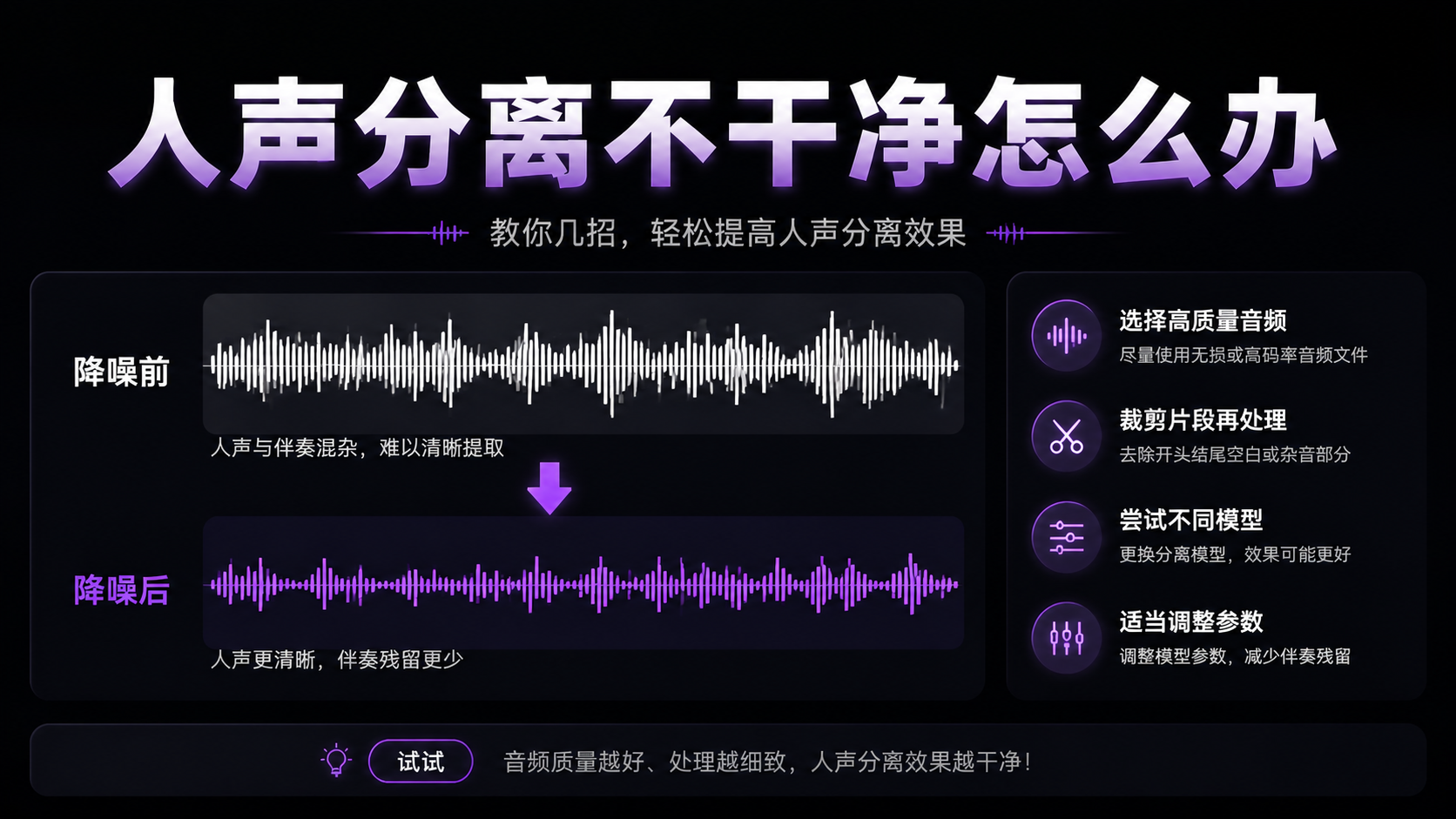 人声分离不干净怎么办?一键降低人声杂音
